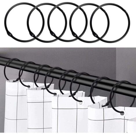 Noir - 24 anneaux de rideau de douche, crochets de rideau de douche antirouille pour salle de bain, anneaux de rideau de douche ronds dcoratifs et crochets de tringle de rideau de douche (1/4)