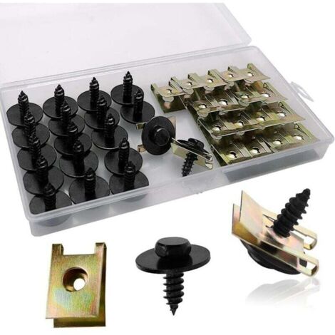 40 Pièces Clip à Vis et Écrou de Kit, Écrous de Fixation pour Garde-Boue de Voiture, Type U Sous Support de Passage Roue Kit, pour Voiture Panneau de Porte Intérieur (1/4)