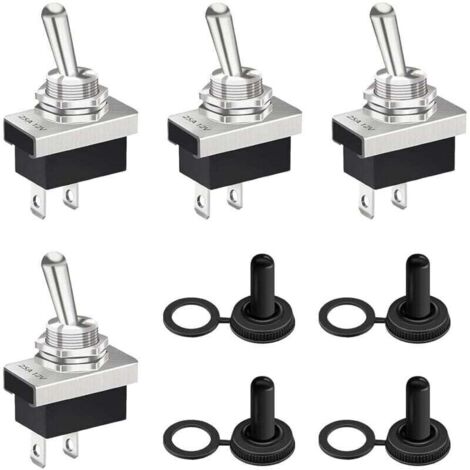 4 Interrupteur à Bascule, Interrupteur 12V Etanche 25A SPST Marche/Arrêt 2 Positions avec Capuchon Imperméable, pour Voiture, Équipements Électroniques, Applications Extérieures et Intérieures (1/4)