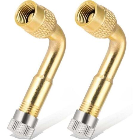 2 Pièces Extensions de Valve 90 degrés, Adaptateur de Valve en Cuivre, Adaptateur Valve Pneu Raccord Prolongateur Coudee, pour Voiture, Moto, Vélo, Scooter (1/4)