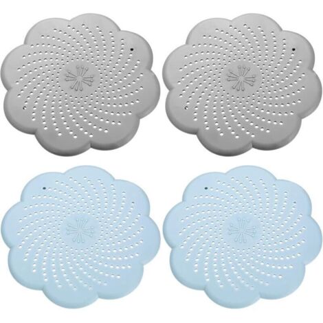 4 Pcs Tamis d'Écoulement en Silicone Universels, Protection de Drain de Silicone,Attrape Cheveux Douche et Filtre Cheveux Baignoire,pour Évier, Cuisine et Douche - 2 Gris&2 Bleus (1/4)