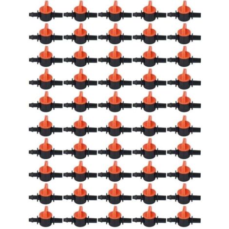 50 Pièces Vanne D'irrigation Goutte à Goutte 4/7mm Diamètre Extérieur 6mm/0.2in Vanne de Commutation D'irrigation Goutte à Goutte pour Système D'irrigation A (1/4)