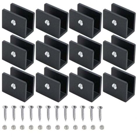 12 Pièces Pince à Verre Garde Corps, Support D'Étagère En Verre Clip, Support d’Étagère En Verre Réglable Aluminium, Métal Support d'Angle En U, Pinces à Verre à Un Trou, Pour Salle De Bain,Wc,Couloir (1/4)