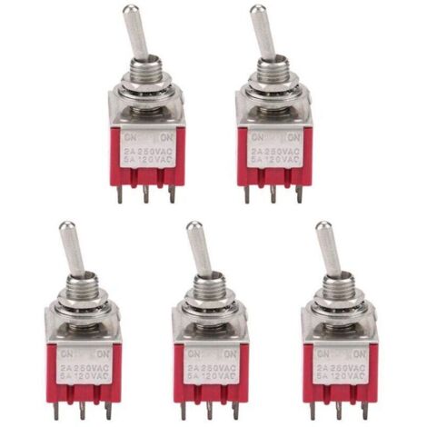 5Pcs Interrupteur à Bascule à 3PDT 9 Broches 6mm 2A / 250VAC 5A / 120VAC ON-ON 2 Position (1/4)