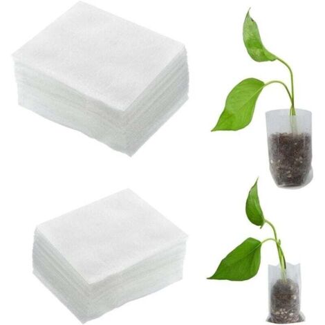 200 pcs Sacs de Plantes Sac de Culture de Semis Sac Biodegradable Sacs de Pépinière Sac de Plante en Tissu Dégradable pour Non-tissé (2 tailles)1012cm,1614cm, Blanc (1/4)