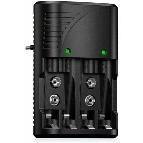 Chargeur rapide pour piles rechargeables AA/AAA ou 9 V NI-MH avec indicateur LED, chargeur universel pour piles AA/AAA/9 V, tension universelle (1/4)