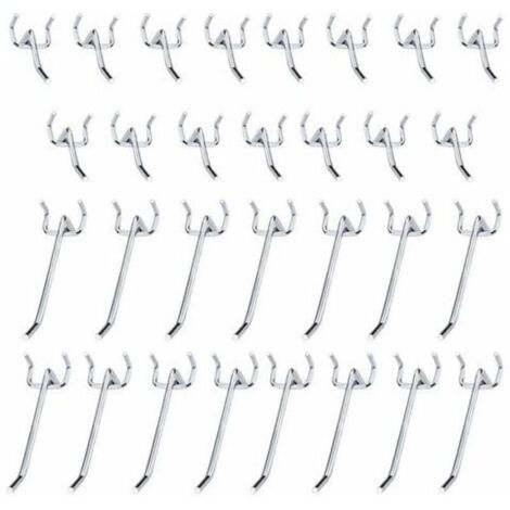 30 Pcs Panneaux Perforés Crochets Métal Crochets pour Panneau perforé accessoires 10 cm et 5 cm Crochet Simple Ensemble Pour Les Garages, Les Remises à Outils,Les Ateliers (1/4)