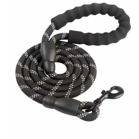 Laisse Chien, Laisse Corde pour Chien avec Poignée Rembourrée Douce, Fils Très Réfléchissants, Sacs à Déchets et Distributeur pour Chien, 1,5 m Corde Laisse pour tous les chiens de taille, Noir (1/4)