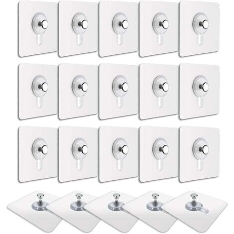 20 Pcs Accroches Tableau sans Percer, Fixation Cadre sans Percer, Accroche Cadre sans Percer Adhesif Imperméable Amovible Autocollant Anti trace, Crochet Tableau Adhésif Transparent (1/4)