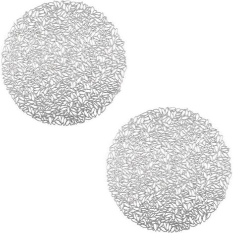 2 Pièces Round Napperon Creux, Set de Table Isolant Argent Round, PVC Environmental Anti-échaudage Tableau Isolation Mat, pour Manique, Décoration de Table (Argent) (1/4)