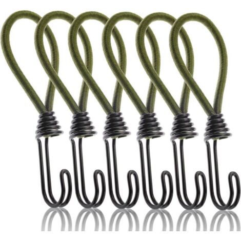 Lot de 6 tendeurs élastiques avec crochets, corde élastique avec crochets en métal pour attacher des bâches en plein air, verrouillage de la charge de la moto (1/4)