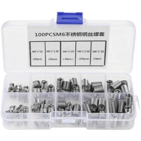 Filets Rapportés Type, 100pcs Inserts Filetés Auto-taraudeurs, M6 Insert fileté, d'inserts de filetage en fil hélicoïdal en acier inoxydable (1/4)