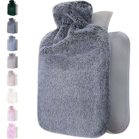 Bouillotte avec housse souple 2l - grande bouillotte 2 litres moelleuse - bouillotte pour enfants et adultes - bouillotte avec housse moelleuse - cadeaux pour femmes (gris foncé) (1/4)