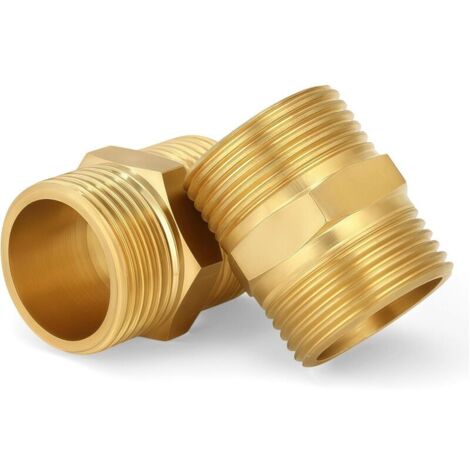 Mamelon Laiton Double Mâle 3/4, Double mamelon Hexagonal 2 pièces, Filetage Extérieur en Laiton Mamelon, pour Tuyau Douche, Reducteur de Pression Eau, Groupe de Securite Chauffe Eau, Radiateur (1/5)