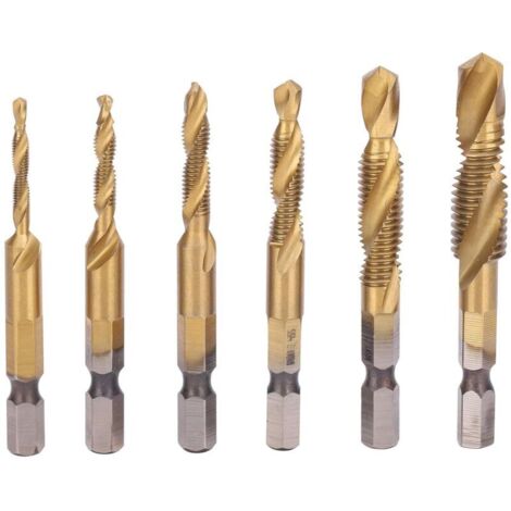 CSPARKV (6 pièces) Jeu d'embouts combinés pour tarauds, embout de taraudage combiné à tige hexagonale en spirale HSS, trousse d'outils à queue hexagonale M10 M8 M6 M5 M4 M3 Outils de taraudage (1/5)