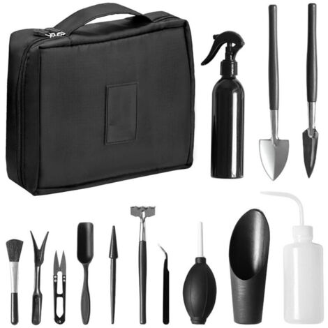 Lot de 13 Kit d'outils pour Bonsai, Mini Outils de Jardinage pour Les Plantes d'intérieur, Outils en Acier Carbone pour Plantes Succulentes Transplantation à la Main, avec Sac de Rangement (1/5)