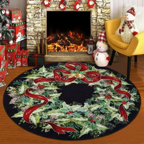 1 pcs Tapis de Noël Rond 60 cm Tapis de Salon Chambre Rond Doux Antidérapant Tapis de Décoration Poil Ras avec Motif de Noël Tapis de Sol Moelleux pour Décoration de Noël, Maison, Vacances, Fête (1/5)