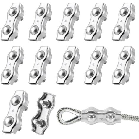 Duplex Clips Serre-Câbles M4 Serre Cable en Acier Inoxydable 304 Clips de Câble Métallique pour Ø 3mm Cable Acier, Clôtures de Jardin, Corde à Linge, Camping 12 Pièce (1/5)