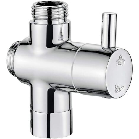 CSPARKV Robinet arret 1 voies, Chrome en laiton, Entrée de commutateur de douche universelle (G1 / 2 ”) et 2 prises (G1 / 2”) pour pomme de douche à main et douchette fixe. (1/5)