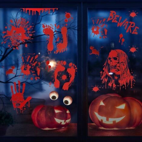 【Ce Que Vous Obtenez】 Vous recevrez 9 autocollants statiques, dont 84 petits motifs, différents autocollants à empreinte de sang, parfaits pour Halloween. Une quantité suffisante peut répondre à vos d (1/4)