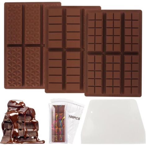 Ensemble De 3 Moules À Chocolat En Silicone À 6 Cavités, Moules Pour Chocolat De Dubaï, Moule À Chocolat Profond Avec Racloir Et 100 Sachets, Moule À Chocolat Pour Chocolat Fait Maison (1/5)
