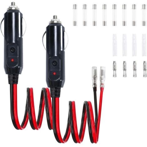 Adaptateur Allume-Cigare Mâle 12V/24V avec Câble 16AWG, Prise Allume-Cigare Secteur Universelle, Voyant LED et Fusible 15A pour Onduleur Voiture, Pompe à Air et Appareils Électriques (1/5)