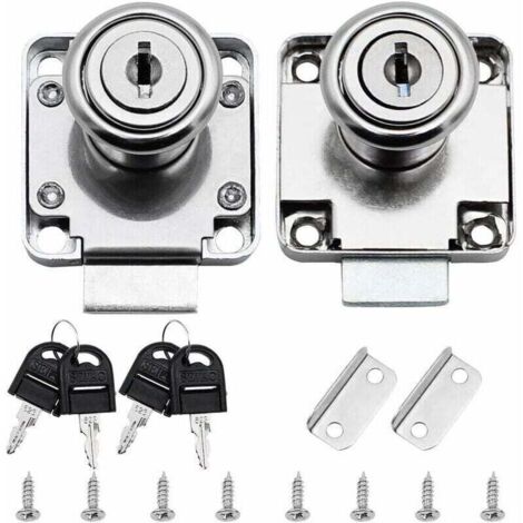 2 Packs Serrure De Tiroir De Bureau, Serrure De Meuble À Cylindre Utilisation Pour Fermer Des Placards, Tiroir, Armoire Ect, Épais Et Durable (20mm) Argenté (1/4)