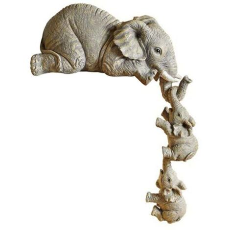 DéCorations en RéSine D'éLéPhant 3 PièCes, 1 MèRe éLéPhant et 2 BéBéS Suspendus au Bord de Statues Artisanales (1/4)