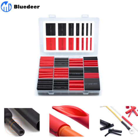 Kit de 200 Pièces de Gaine Thermorétractable Étanche – Tube à Double Paroi 3:1 avec Revêtement Adhésif – Couleurs Noire et Rouge (1/4)