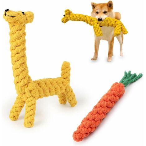 2 Pack Chiot Chiot Petits Chiots Petits Chiens mâcher Jouets Toys Dentition Corde Ballon Noeud Formation Dents durables Dents interactives Coton Dentaire Soins dentaires traite anxiété Girafe (1/5)