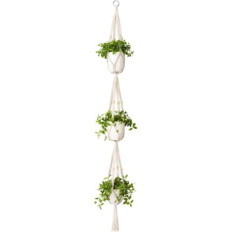 Cintre Pour Plantes 3 Niveaux Intérieur Extérieur Panier De Jardinière Suspendu Corde En Coton Avec Perles, 105cm