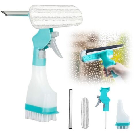 Raclette à vitres et Balai pulvérisateur 4 en 1, kit de Nettoyage des fenêtres, Nettoyeur de vitres avec Flacon pulvérisateur, pour fenêtres, Salle de Bain, Cuisine, Voiture, Miroir (1/4)