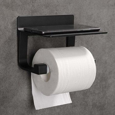 Enowelir Dérouleur Porte Papier Toilette Mural Auto-Adhésif en Aluminium Noir Support Rouleau (1/2)