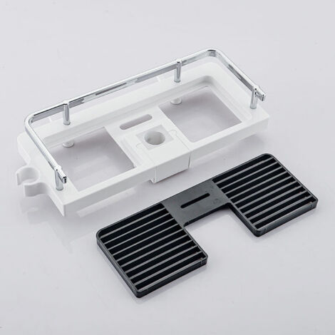 Tablette Support Douche, Etagère Douche Télescopique,Etagère de Salle de Bain Aluminium Antirouille,Montage Sans Perçage,Adapte Le Rail de 24-25mm,Avec Deux Crochets et Crochet de Pomme de Douche (1/4)
