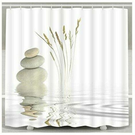 Rideau de douche Zen Stone Wild Grass Reflet in Water Rideaux de douche 12 crochets, Meditation Design Tissu imperméable Salle de bain Rideau de douche (1/5)