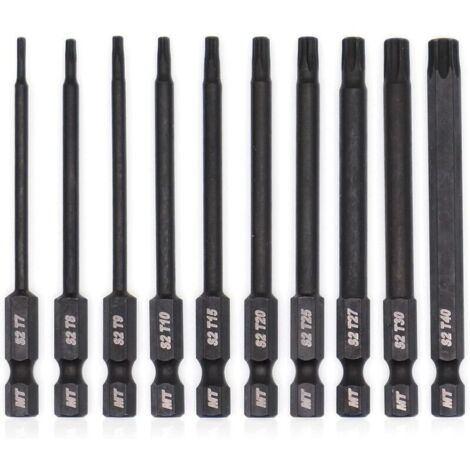 Jeu d'embouts Torx pour tournevis, perceuses et clés à chocs, résistant à la température, traitement thermique avancé, revêtement phosphaté, 8 cm, 10 pièces (1/4)