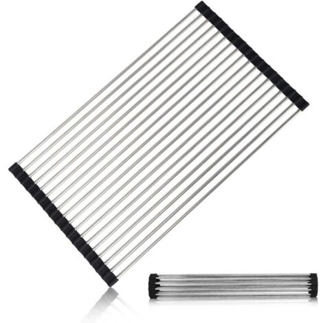 Égouttoir pliable  Égouttoir à vaisselle en acier inoxydable robuste pour vaisselle, assiettes, tasses, bouteilles (noir) (1/5)