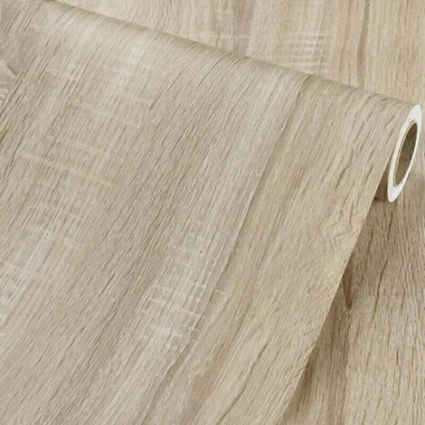 Autocollant de meubles en papier de bois clair en rouleau de vinyle adhésif en bois rustique pour armoires étagères Sticker mural de bureau, 40CM5M (1/4)