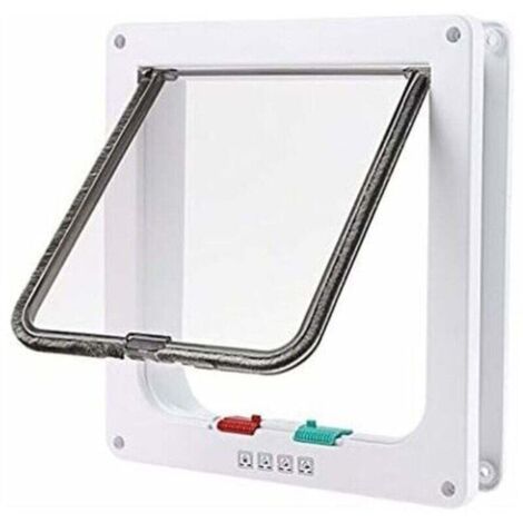 Grande chatière blanche à verrouillage de porte à 4 voies pour chat ou chien facile à installer (23 cm x 25 cm x 5,5 cm) (1/4)
