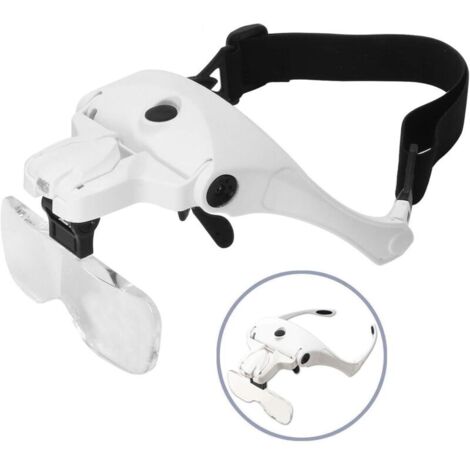 Loupe avec Lumière pour Travaux Rapprochés, Rechargeable Visière Loupe Montée sur Tête avec 2 LED (1/5)