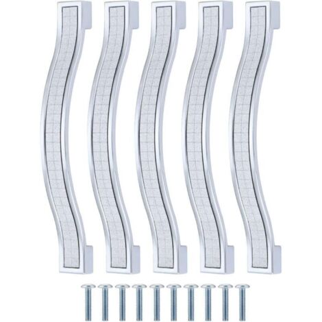 Lot de 5 poignées de tiroir en alliage strass cristal pour commode armoire de cuisine placard, Silver, 128MM-5PCS (1/4)