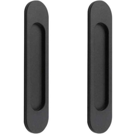 XVX Lot de 2 poignées de porte coulissante ovales autocollantes en alliage d'aluminium noir mat, sans perforation, pour portes coulissantes, fenêtres de placard, 148 cm (1/4)