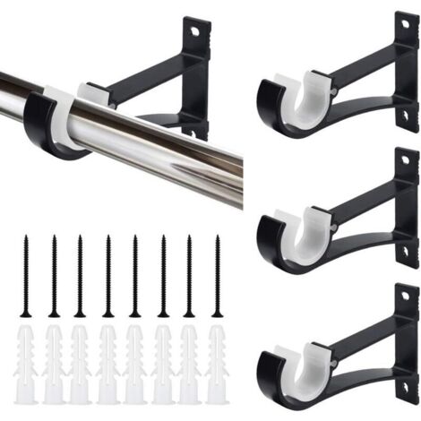 Lot de 4 supports de tringle à rideaux - Support mural robuste - En métal - Avec vis et colle - Pour tringle à rideau (1/5)