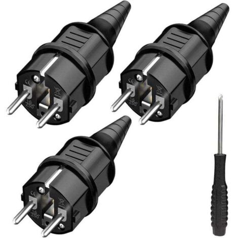3x prise de courant mâle, prise secteur, résistant aux éclaboussures, Durable pour câble de 6 à 16mm, Contact de mise à la terre SEBS, IP44 (1/4)