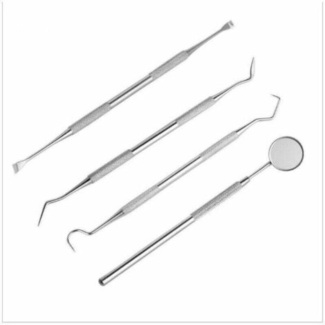 Ensemble de soins dentaires de 4, détartreur en acier inoxydable, instrument de dentiste, sonde de nettoyage de plaque, ensemble dentaire, sonde dentaire, détartreur, miroir buccal