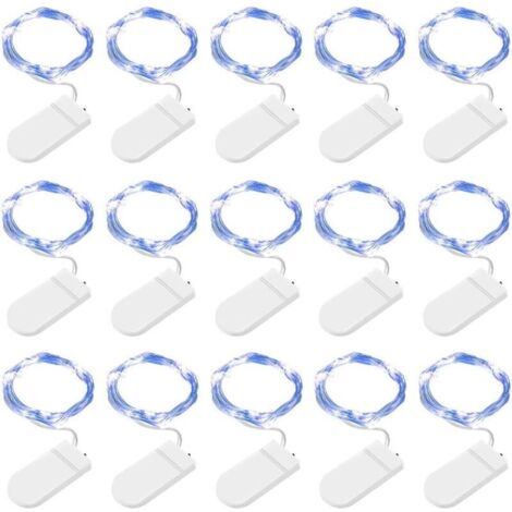Paquet de 15 guirlandes lumineuses LED bleues, 2M 20 LED guirlandes lumineuses en fil de cuivre à piles pour noël anniversaire, mariage, Halloween (1/4)