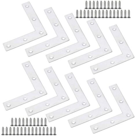 Plaques en Acier Inoxydable de Renfort d'Angle, 10 Pièces Equerre de Fixation Plats, Supports d'Angle Plats, Support d'Angle d'Angle, Pour la Réparation de Meubles, Tabourets, Tables, Portes (1/5)