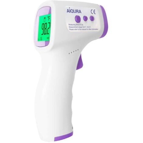 Thermomètre Frontal Digital Sans Contact Infrarouge, Mesure Frontale, Lecture Code Couleur, LCD, Alerte Fièvre, Fonction Mémoire(B)