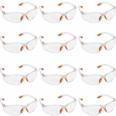 Lot de 12 Lunettes de Sécurité Transparentes - Lunettes de Protection avec Verres en Plastique, Pont-de-Nez et Embouts de Branches en Caoutchouc pour Plus de Confort - Lunette Transparente PPE (1/4)
