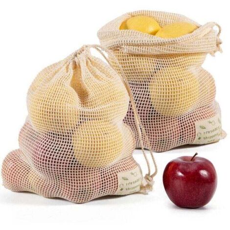 Enowelir Set de 6 Sacs à Vrac Réutilisables en Coton Bio pour Fruits et Légumes Taille Large Moyen Petit (1/4)